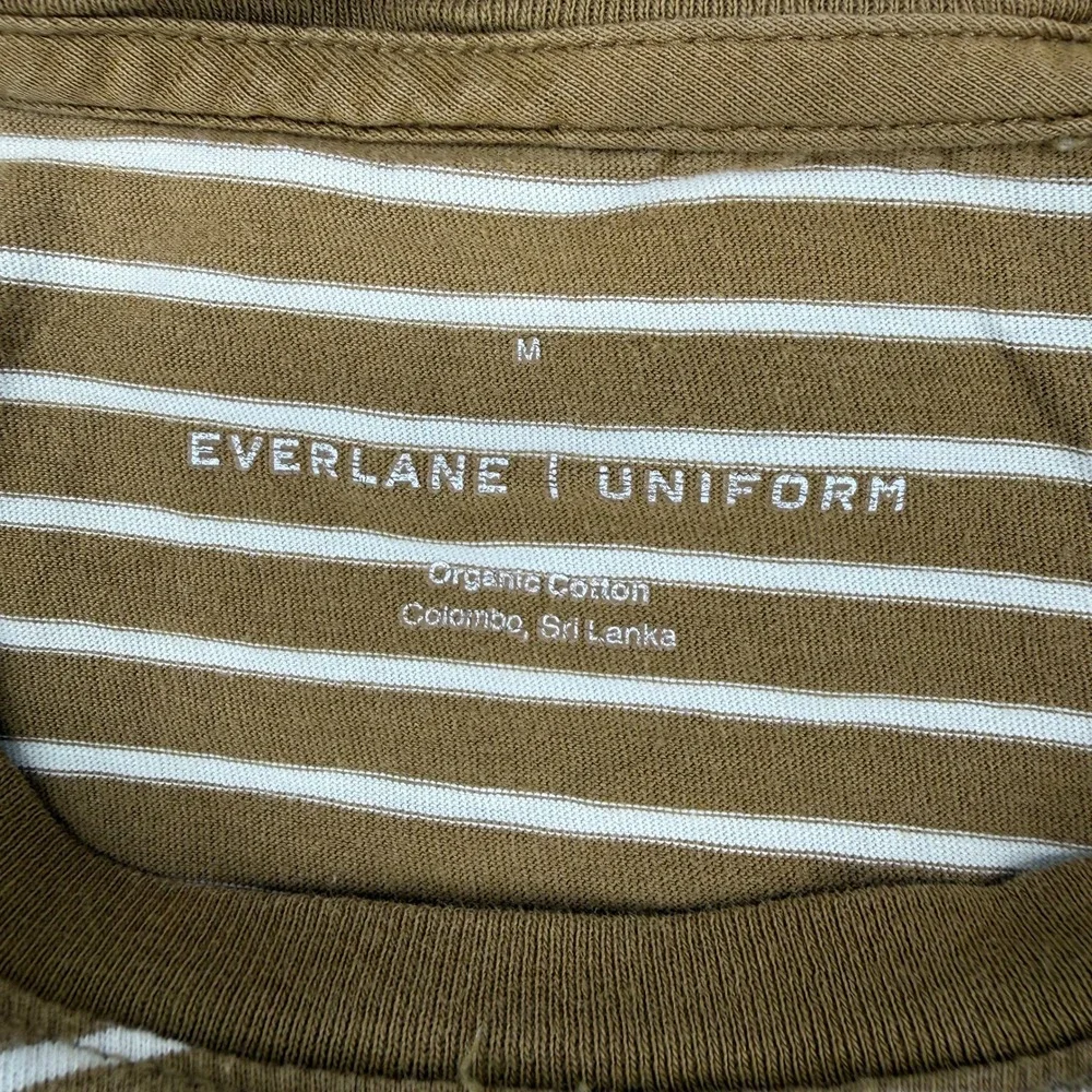 Everlane Uniform Mens Organic Cotton Striped T-Shirt Olive Green White Size M - Picture 4 of 7